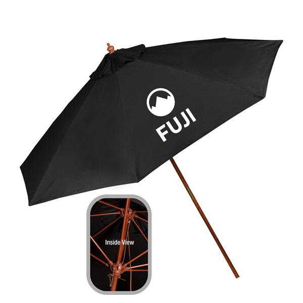 9' Wooden Polyester Market Umbrella