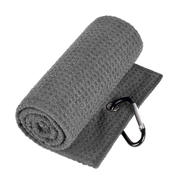 Tri-fold Waffle Pattern Microfiber Golf Towel w/ Hook