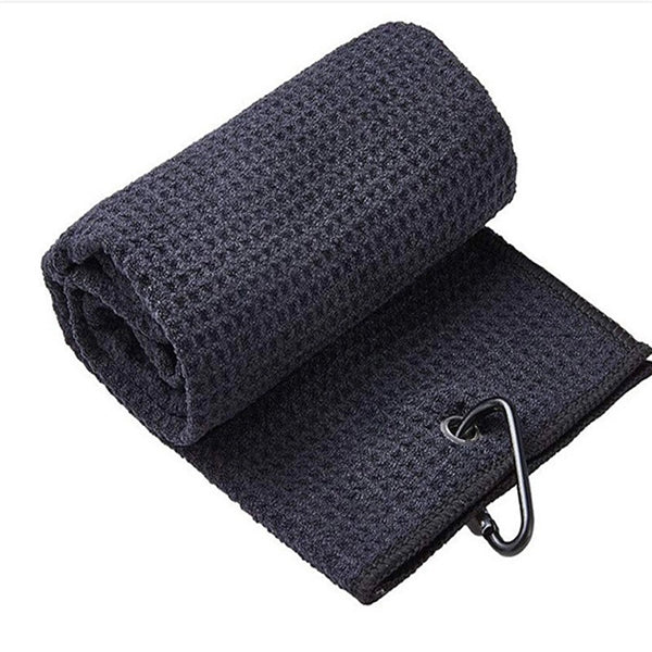 Tri-fold Waffle Pattern Microfiber Golf Towel w/ Hook