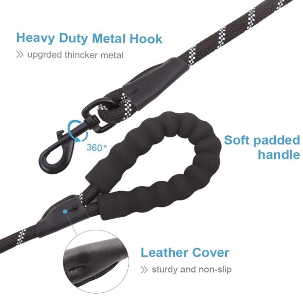 Soft Padded Handle Nylon Dog Leash Reflective Rope