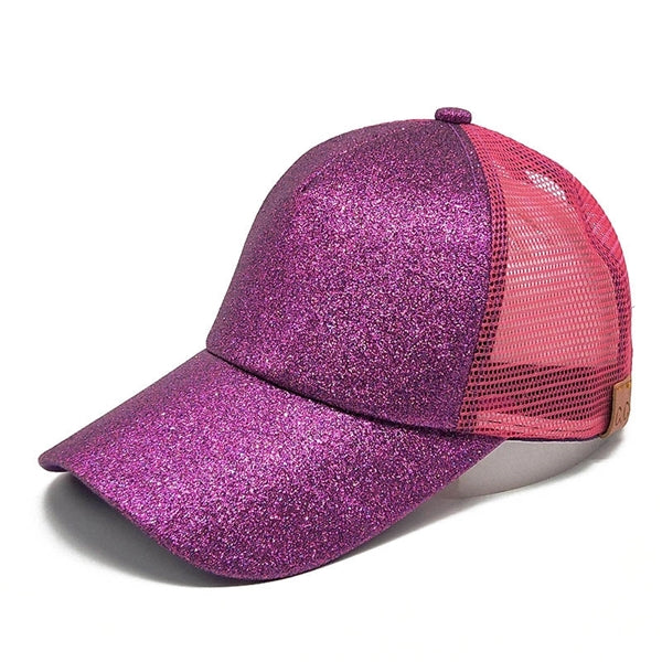 Glitter Mesh Breathable Ponytail Baseball Cap
