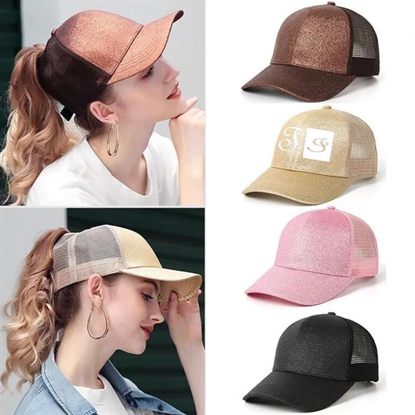 Glitter Mesh Breathable Ponytail Baseball Cap