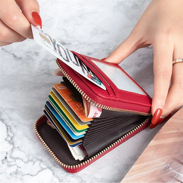 PU Leather Wallet With ID Window And 10 Card Slots For Women