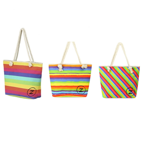 Rainbow Striped Canvas Tote Bag