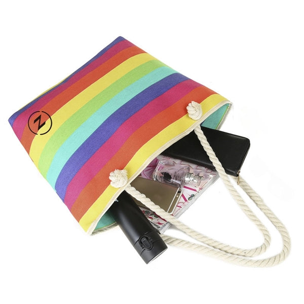 Rainbow Striped Canvas Tote Bag