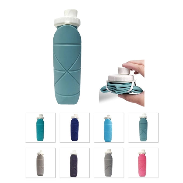 20oz Silicone Foldable Water Bottle With Leakproof Lid