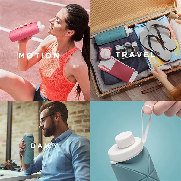 20oz Silicone Foldable Water Bottle With Leakproof Lid