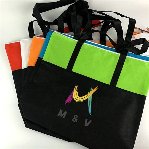 Two-tone Zippered Non Woven Tote Bag