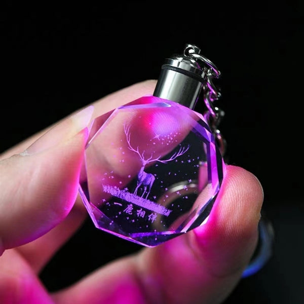 Led Light Engraving Key Holder Laser Crystal Keychain