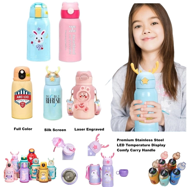 16.9 oz Temperature Display Cartoon Vacuum Flask with Straw