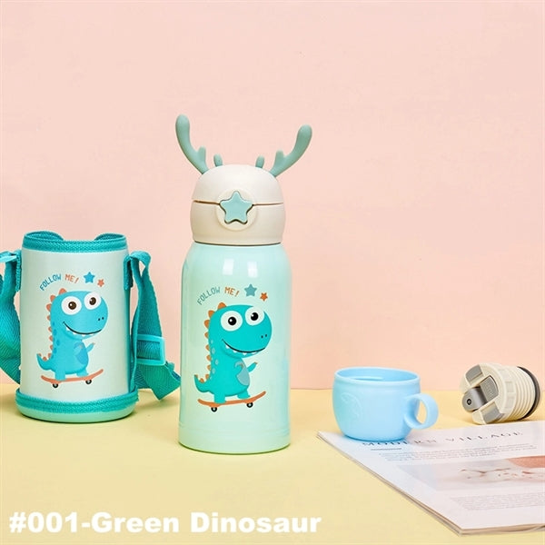 16.9 oz Temperature Display Cartoon Vacuum Flask with Straw