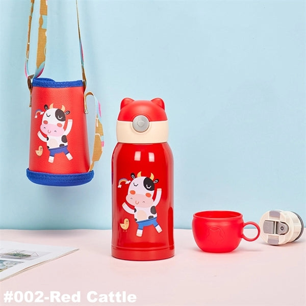 16.9 oz Temperature Display Cartoon Vacuum Flask with Straw