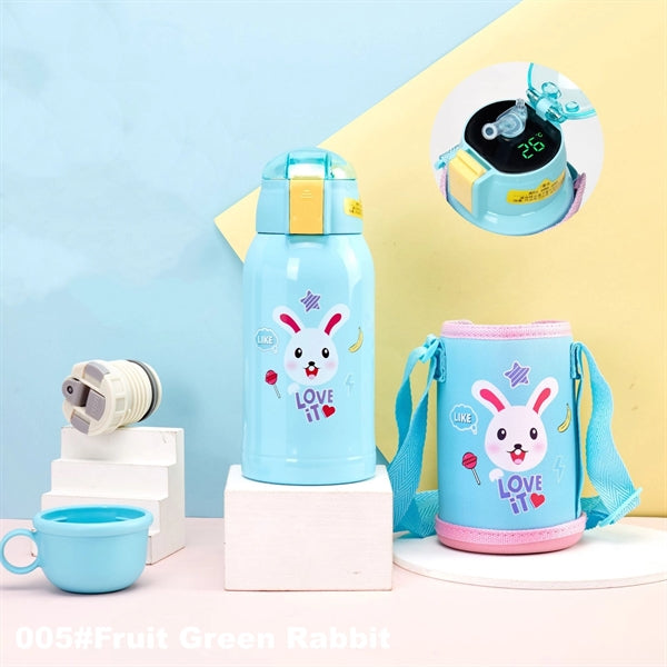 16.9 oz Temperature Display Cartoon Vacuum Flask with Straw