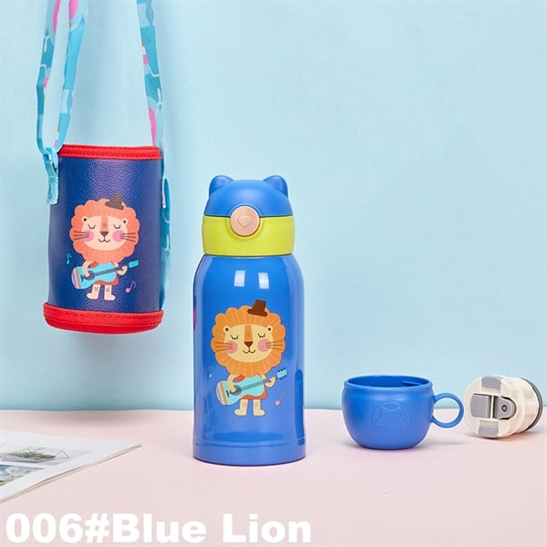 16.9 oz Temperature Display Cartoon Vacuum Flask with Straw