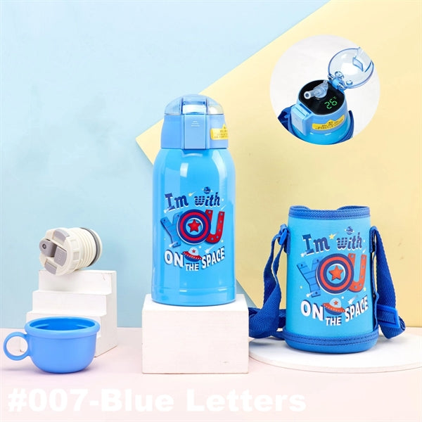 16.9 oz Temperature Display Cartoon Vacuum Flask with Straw