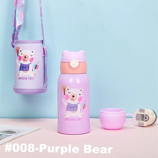 16.9 oz Temperature Display Cartoon Vacuum Flask with Straw
