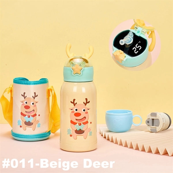 16.9 oz Temperature Display Cartoon Vacuum Flask with Straw