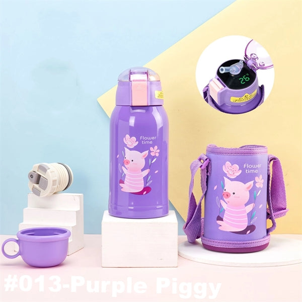 16.9 oz Temperature Display Cartoon Vacuum Flask with Straw