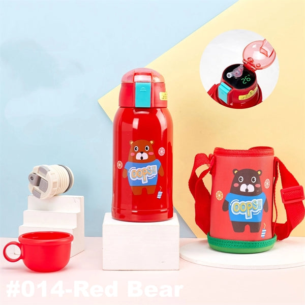 16.9 oz Temperature Display Cartoon Vacuum Flask with Straw