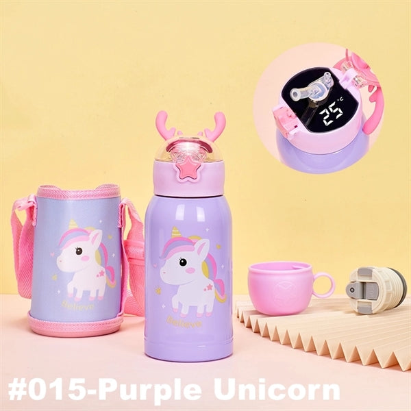 16.9 oz Temperature Display Cartoon Vacuum Flask with Straw