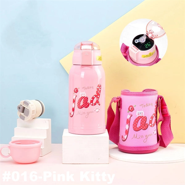 16.9 oz Temperature Display Cartoon Vacuum Flask with Straw