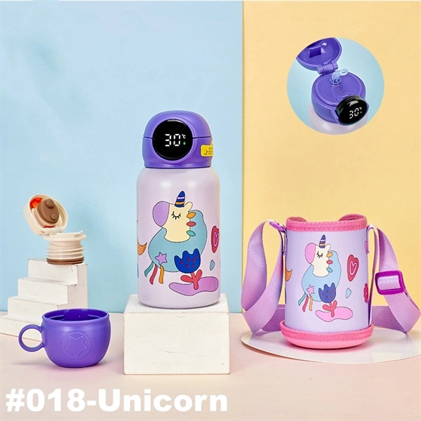 16.9 oz Temperature Display Cartoon Vacuum Flask with Straw
