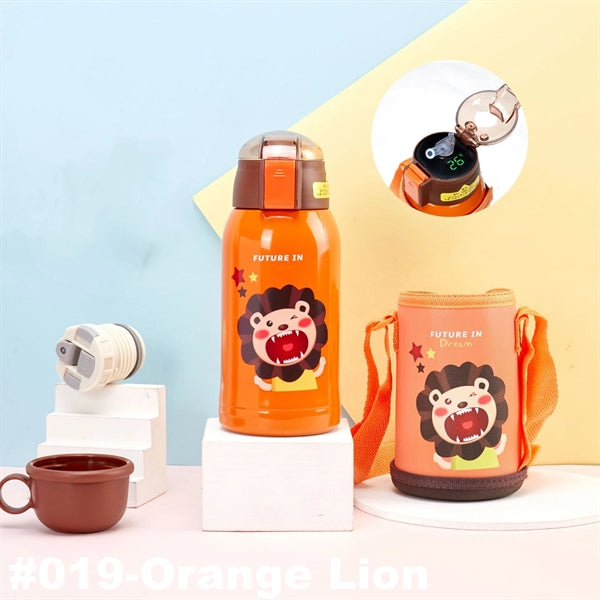 16.9 oz Temperature Display Cartoon Vacuum Flask with Straw