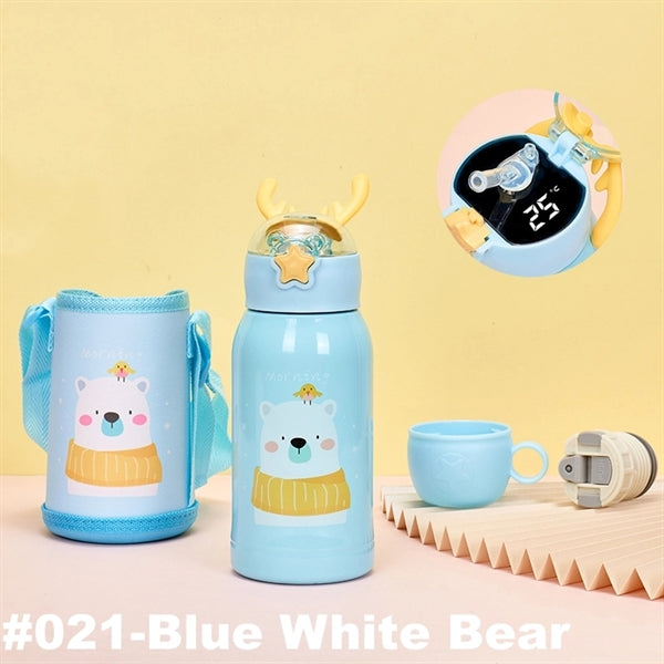 16.9 oz Temperature Display Cartoon Vacuum Flask with Straw