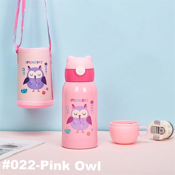 16.9 oz Temperature Display Cartoon Vacuum Flask with Straw