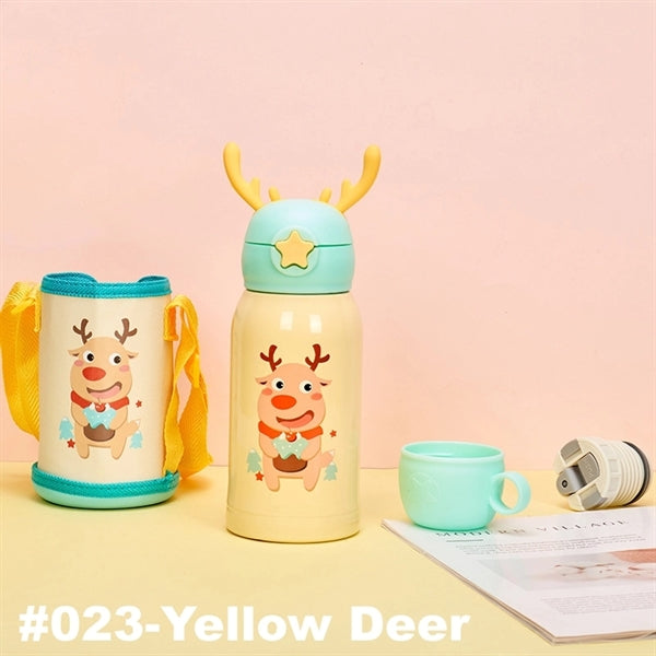 16.9 oz Temperature Display Cartoon Vacuum Flask with Straw