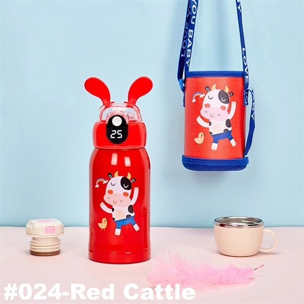 16.9 oz Temperature Display Cartoon Vacuum Flask with Straw