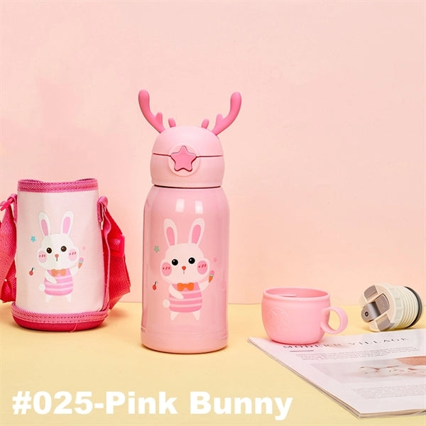 16.9 oz Temperature Display Cartoon Vacuum Flask with Straw