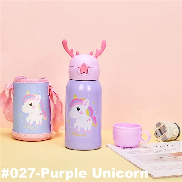 16.9 oz Temperature Display Cartoon Vacuum Flask with Straw