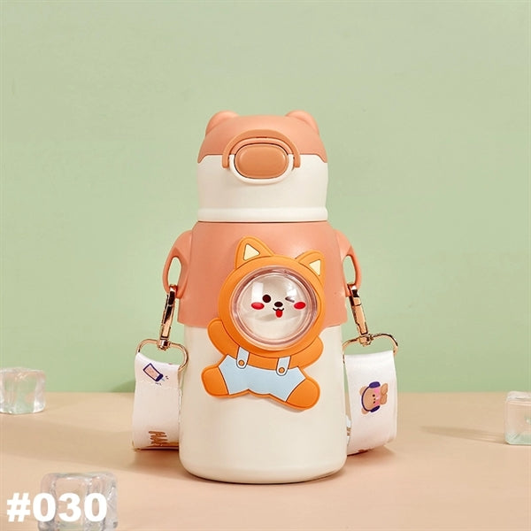 16.9 oz Temperature Display Cartoon Vacuum Flask with Straw