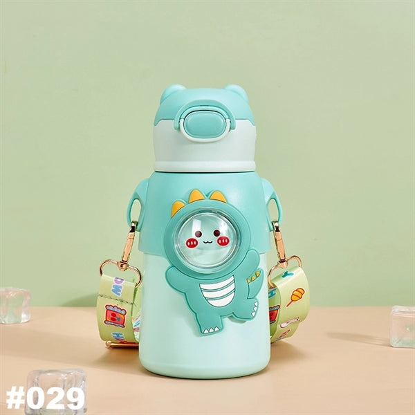 16.9 oz Temperature Display Cartoon Vacuum Flask with Straw