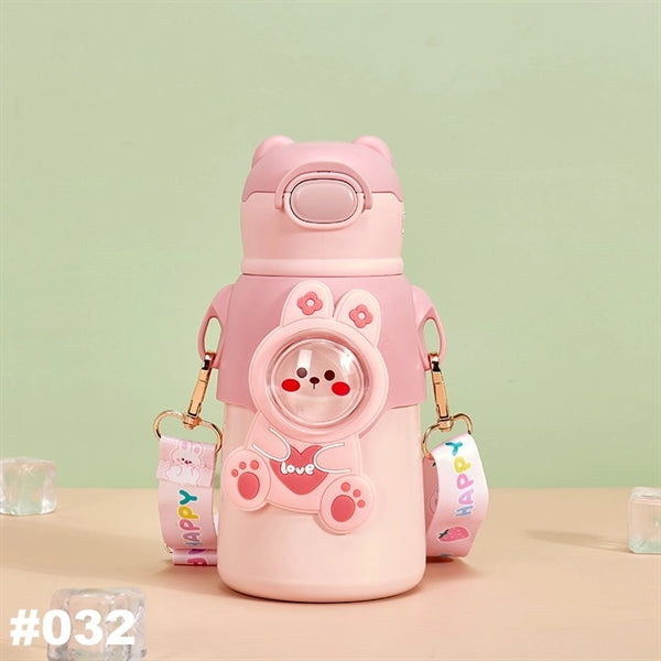 16.9 oz Temperature Display Cartoon Vacuum Flask with Straw