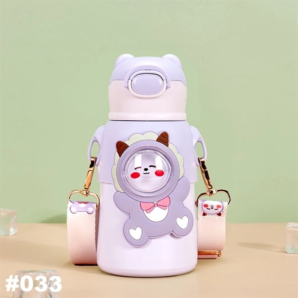 16.9 oz Temperature Display Cartoon Vacuum Flask with Straw