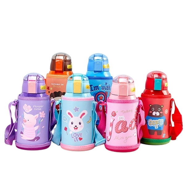 16.9 oz Temperature Display Cartoon Vacuum Flask with Straw