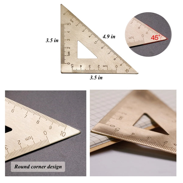 Retro Brass 45 Degree Triangle Ruler - Laser Engraved