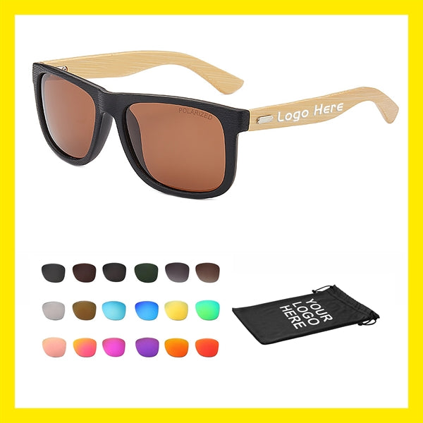 Black Bamboo Wood Grain Frame Polarized Sunglasses