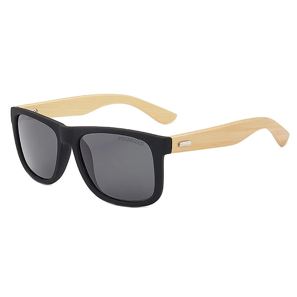 Black Bamboo Wood Grain Frame Polarized Sunglasses