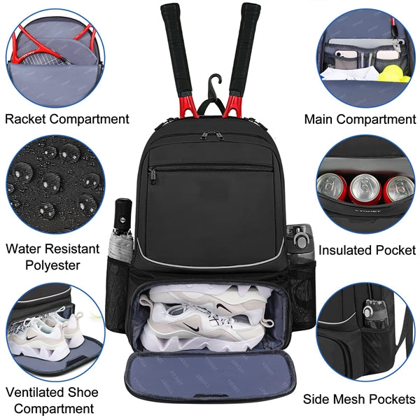 Large Racket Bags With Insulated Pocket