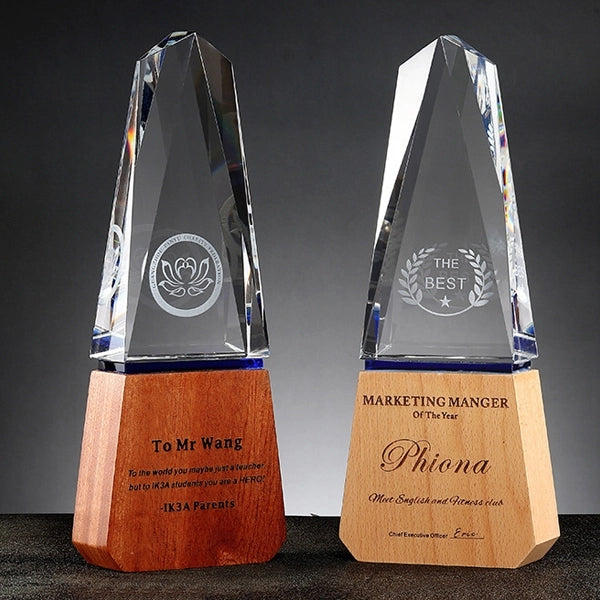 Tower Crystal Awards with Wooden Base