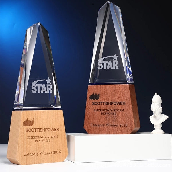 Tower Crystal Awards with Wooden Base