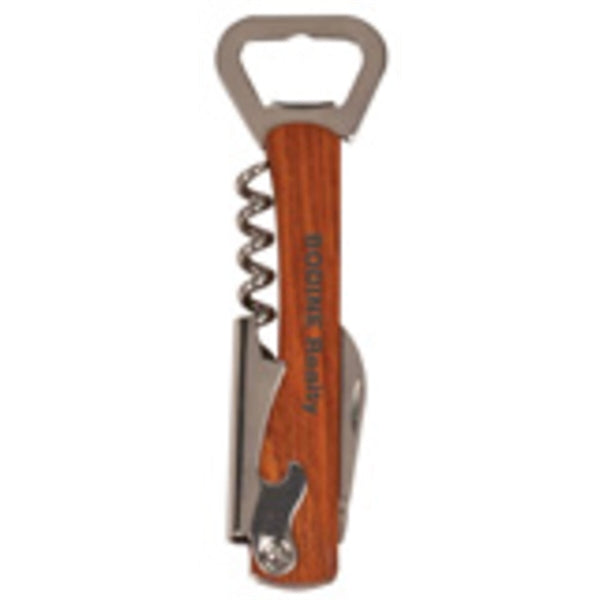 5 1/4" Wooden Bottle Opener & Wine Corkscrew