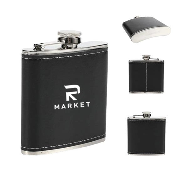 Stainless Steel Soft Touch Leather Wrap Flask Gift