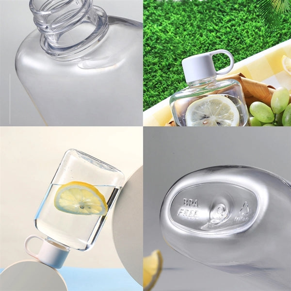 12.17 Oz Oval Flat Transparent Plastic Bottle With Handle