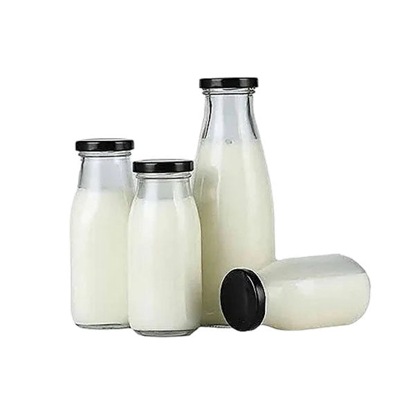 8.5 OZ Glass Milk Bottle W/ Lids