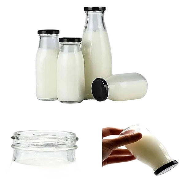 8.5 OZ Glass Milk Bottle W/ Lids