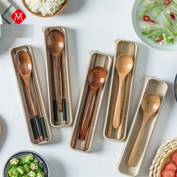Portable Wooden Chopsticks Spoon Tableware Set